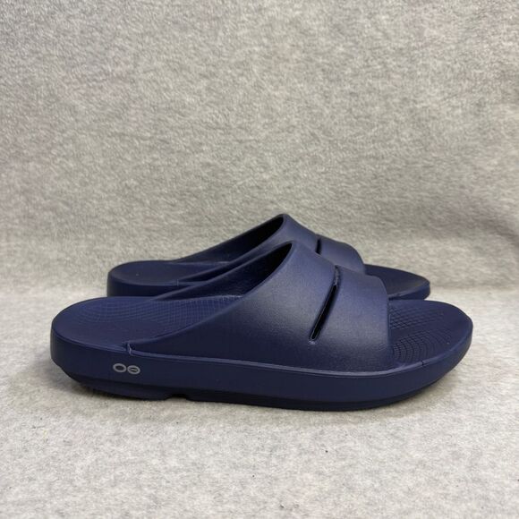 OOFOS OOahh Slides Mens Size 11 Navy Blue Slip On Comfort Recovery Slides Sandal